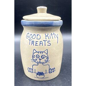Beaumont Brothers Pottery BBP Salt Glaze GOOD KITTY TREATS Canister Crock 6.5”